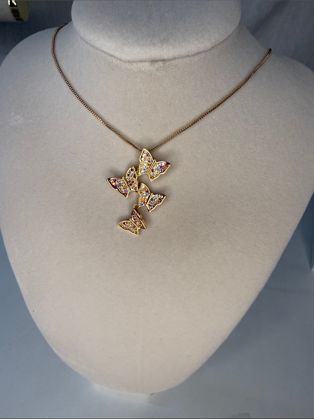 Gold Butterfly Multi-Stone Pendant Necklace - Women Jewelry